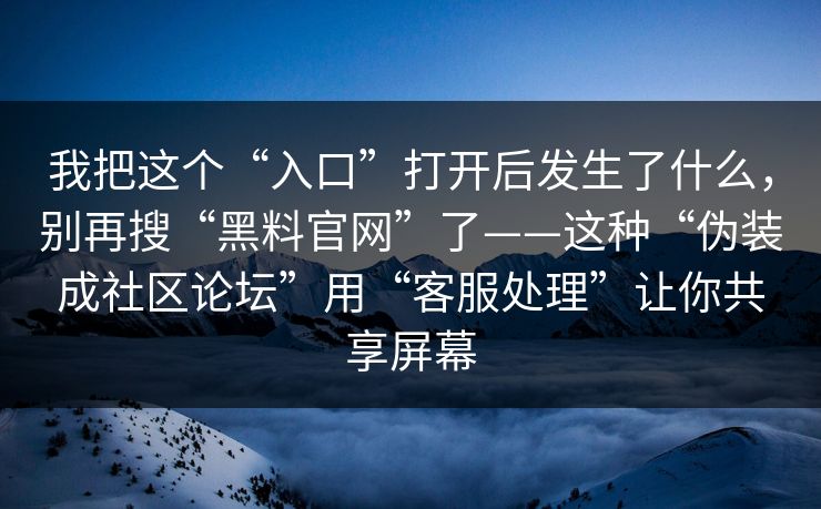 我把这个“入口”打开后发生了什么，别再搜“黑料官网”了——这种“伪装成社区论坛”用“客服处理”让你共享屏幕