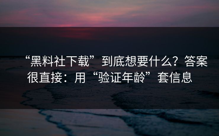 “黑料社下载”到底想要什么？答案很直接：用“验证年龄”套信息