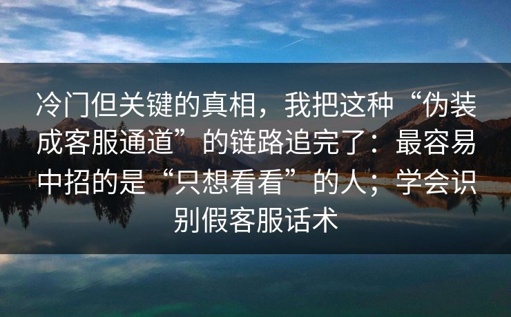 冷门但关键的真相，我把这种“伪装成客服通道”的链路追完了：最容易中招的是“只想看看”的人；学会识别假客服话术