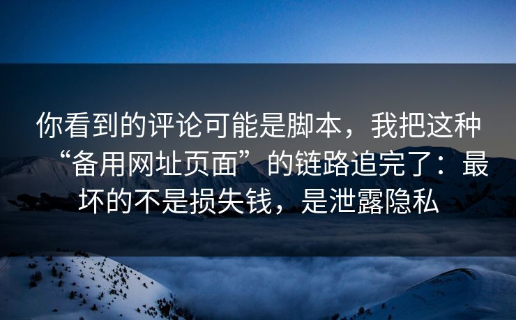 你看到的评论可能是脚本，我把这种“备用网址页面”的链路追完了：最坏的不是损失钱，是泄露隐私