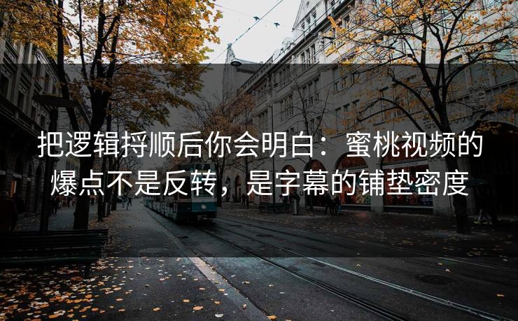 把逻辑捋顺后你会明白：蜜桃视频的爆点不是反转，是字幕的铺垫密度