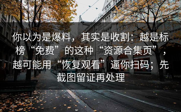 你以为是爆料，其实是收割：越是标榜“免费”的这种“资源合集页”，越可能用“恢复观看”逼你扫码；先截图留证再处理