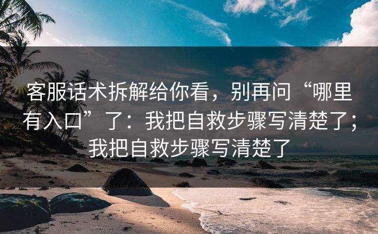 客服话术拆解给你看，别再问“哪里有入口”了：我把自救步骤写清楚了；我把自救步骤写清楚了