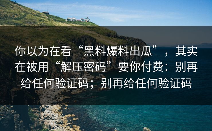 你以为在看“黑料爆料出瓜”，其实在被用“解压密码”要你付费：别再给任何验证码；别再给任何验证码