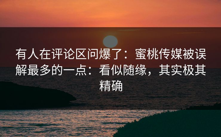 有人在评论区问爆了：蜜桃传媒被误解最多的一点：看似随缘，其实极其精确