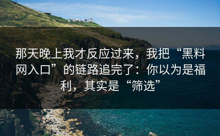 那天晚上我才反应过来，我把“黑料网入口”的链路追完了：你以为是福利，其实是“筛选”