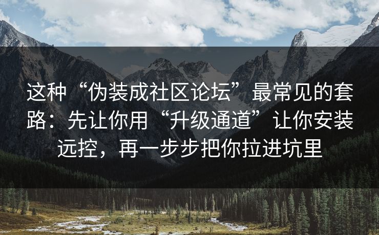 这种“伪装成社区论坛”最常见的套路：先让你用“升级通道”让你安装远控，再一步步把你拉进坑里